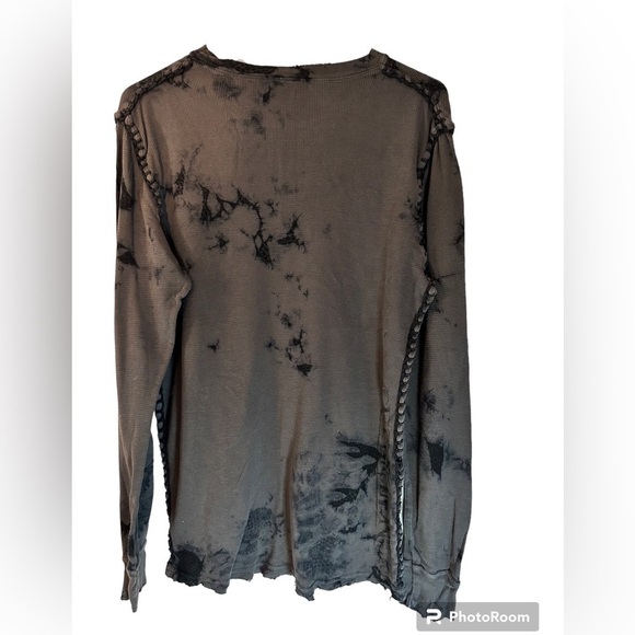 Affliction Mens vintage long sleeve T-shirt gray with black stitch skull Y2K - Picture 2 of 6